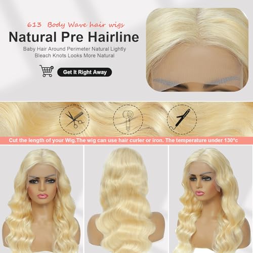 32 Inch 613 13x6 Lace Front Wig Human Hair 200 Density Blonde 13x6 HD Lace Front Wigs Human Hair Pre Plucked 613 Body Wave Blonde Wig Human Hair Lace Frontal Wigs