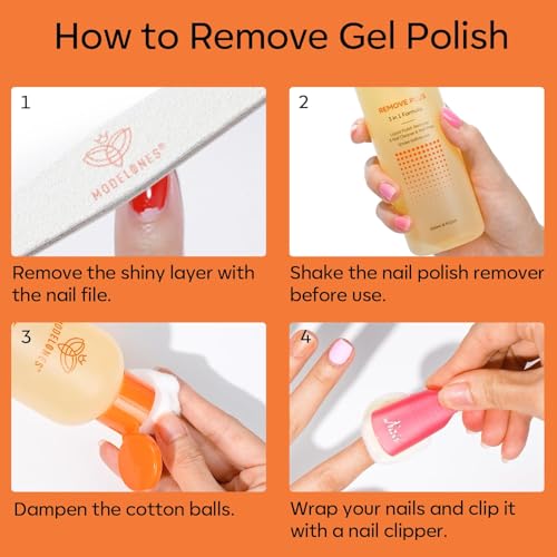 modelones Acetone Nail Polish Remover, Gel Nail Polish Remover Easy Peel, Nail Glue Remover Natural Formula for Nail Moisturizing & Care, Acrylic Dip Powder Nails Remover for Home Salon(8 FL.Oz.)