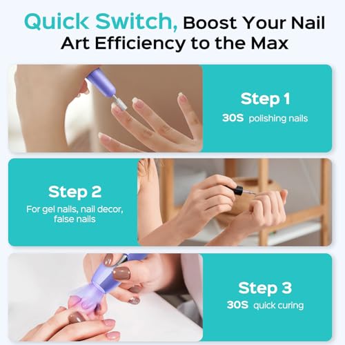 COSLUS Cordless Nail Drill Electric: 2-in-1 Nail File with Flash Cure for Acrylic Gel Dip Powder Nails, Stepless Control for Beginner Home DIY, Portable for Travel, Professional Pedicure Manicure Kit