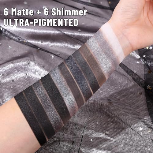 UCANBE Smokey Eyeshadow Palette, Dark Black White Gray Silver Natural Nude Matte Shimmer Eye Shadow Make Up Pallet for Smoky Emo Goth Makeup, 12 Color High Pigmented Long Lasting Waterproof Pallete
