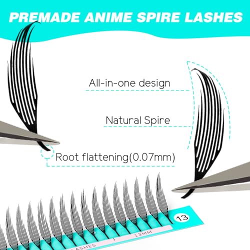 VAVALASH Premade Anime Chunk Lash Extensions,Comic Spire Lashes 0.07 C/D Curl, Matte Black Manga Lash Look Eyelash Extensions,Professional Salon Use Premade Spire Lashes(0.07-D-8-15mm)
