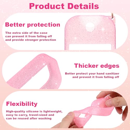 Palksky Hand Sanitizer Spray Case for Touchland,Protective Case with Keychain for Power Mist and Glow Mist1 fl oz(Glitter Sequin Pink),Travel Size