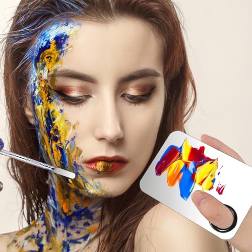 2 Set Makeup Mixing Palette,Stainless Steel Makeup Palette with Spatula Professional Make up Artist Must haves,Suitable for Mixing Foundation Make up Eye Shadow and Nail