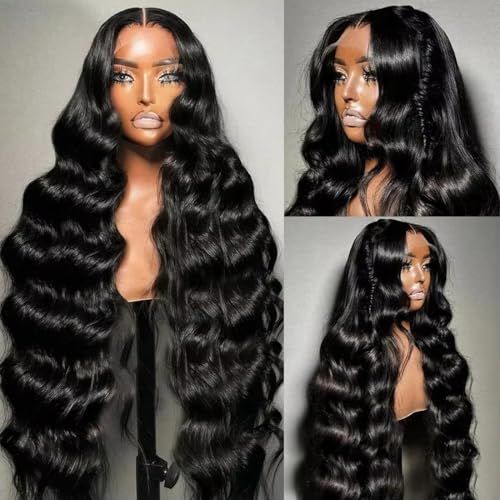 BELE 13x6 Full Lace Front Wigs Human Hair HD Transparent Body Wave Lace Front Wigs Human Hair Upgraded 14A Pre Plucked Bleached Tiny Knots Full Lace Frontal Wig 180 Density Natural Black 26 Inch