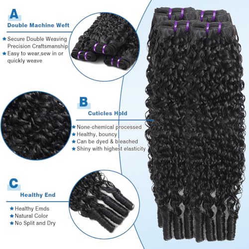 Burmese Curly Human Hair Bundles 100% Unprocessed Wet and Wavy 4 Bundles with Spiral End (16 18 20 22 Inch)14A Virgin Curly Hair Bundle Quick Weave Hair Extensions Real Human Hair Natural Black