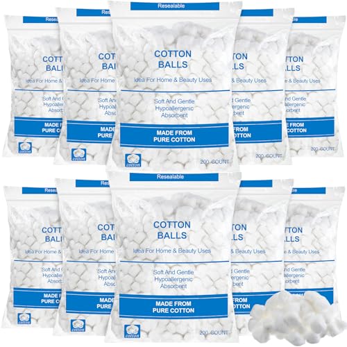 2000 Pcs Soft Cotton Ball Bulk Organic Medium Cotton Ball for Absorbent Multipurpose Pure Nail Polish Remover Makeup Removal First Aid Face Crafting Cleaning Skin Applying Lotion