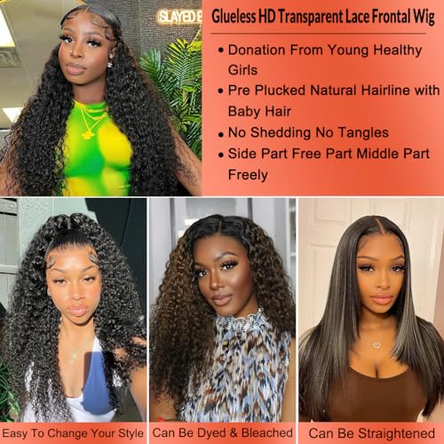 26 Inch Kinky Curly Lace Front Wig Human Hair 13x4 Wear and Go Glueless Wigs Human Hair Pre Plucked with Baby Hair HD Deep Jerry Curly Wave Lace Frontal Wigs 150% Density Full and Thick