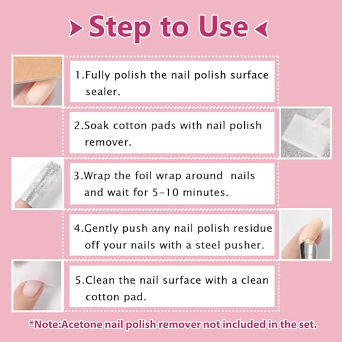 Foil Nail Wraps SHEERBLISS Nail Foils Soak Off 100PCS Nail Foil Wraps For Soak Off Gel Polish Remover,with 1pcs Cuticle Pusher for Removing Nail Polish at Home