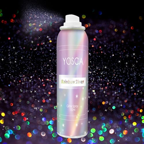 YOSCA Body Glitter Spray, 150ML Holographic Glitter Hairspray, Shiny Glitter Spray for Hair Body Clothes, Quick-Drying and Long-Lasting Shimmer Powder for Festival Music Concert Party Rave Accessories