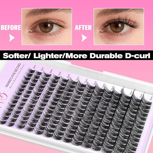 VEYESBEAUTY Lash Clusters Individual Eyelash Extensions Thin & Invisible Band DIY False Eyelashes for Self-application Newbie's Five-Second Series Wispy Lash Tray, Dreamy 8-16mm Mixed Length