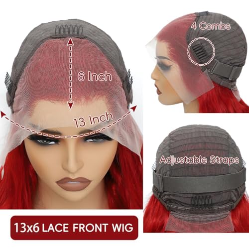 Red Lace Front Wigs Human Hair Pre Plucked 13x6 Body Wave Wigs for Black Women Hot Red Frontal Wigs Human Hair 180% Density 30 Inch