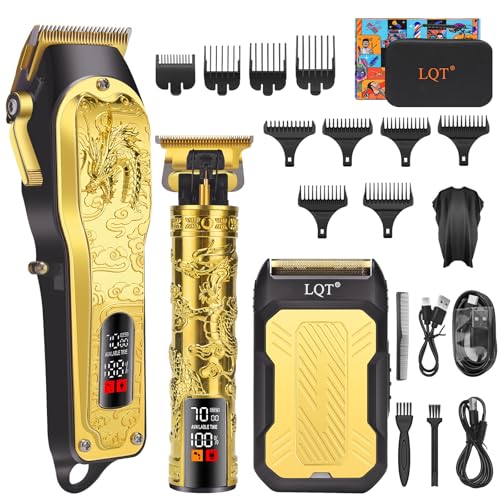Professional 3-in-1 Haircut and Shaving Set, Gold Design LED Display 17 Accessories + Travel Storage Box, Equipped with Large Capacity Battery, Holiday Gift, Men's Gift