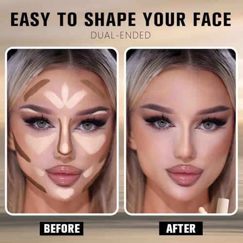 Dual-Ended 2-in-1 Cream Contour & Highlighter Stick Makeup For Face & Body ? Waterproof, Long-Lasting, Suitable for All Skin Tones, 01#Nuetral Nude + Beige