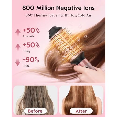 Brightup 5 in 1 High-Speed Hot Air Styler, 1400W Powerful 120000RPM Hair Dryer Brush, Negative Ions Thermal Brush, Cool Shot Button, Curler, Volumizer, Straighter, No Heat Damage, with Travel Bag