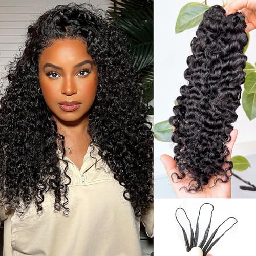 BLG Burmese Water Wave Human Crochet Hair 20 Inch 120g Knotless Pre-Separated Crochet Hair Extensions Real Human Hair Burmese Curly Micro-Link Crochet Hair for Women