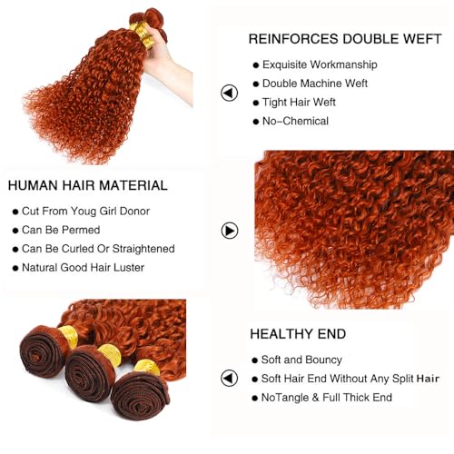 Color 350 Bundle Ginger Curly Wave Human Hair Bundles Orange Hair Weave Color 350 Orange Kinky Curly 3 Bundles 12 14 16 Inch Ginger Bundle 300G