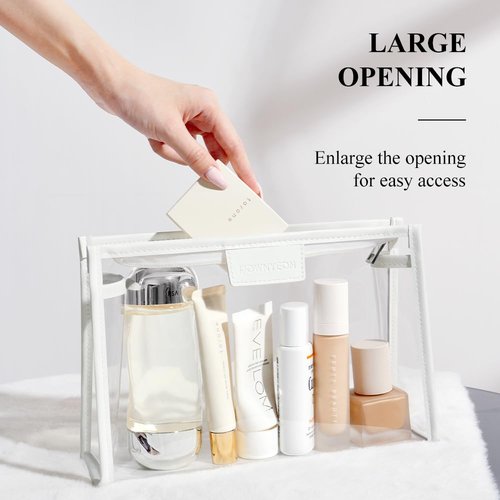 ROWNYEON Waterproof Toiletry Organizer Train Case, CLear Travel Makeup Bag for Women，Transparent Cosmetic Bag，Portable Makeup Case Organizer (White)