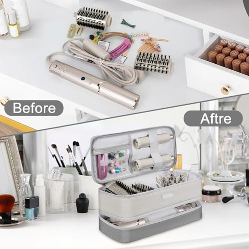 Travel Carrying Case Compatible with Shark Flexstyle/FlexFusion/Hair Dryer,Double-Layer Hair Hot Tools Storage Bag Fits for Dyson Airwrap Styler/Supersonic Hair Dryer and Attachments,Grey-Bag Only