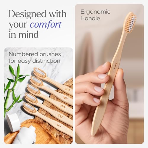 Bamboo Toothbrushes Medium Bristles 50 Pack - BPA Free Medium Bristles Toothbrushes for Adults - Eco-Friendly, Natural Wooden Toothbrush