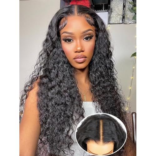 BLY Glueless Wigs Human Hair 9x6 M-Cap Wig Max Parting HD Lace Pre Cut Wig for Women Pre Plucked, Bleached Tiny Knots Deep Wave Curly Lace Front Wigs Wear Go 180% Density 22 Inch
