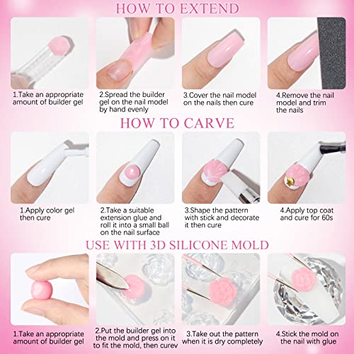 Solid Builder Gel for Nail Extension Non Stick Hand Scupture Hard Gel with Dual Form Nail Brush Tool for Home DIY Manicure 7 Colors 14g(0.49 oz)