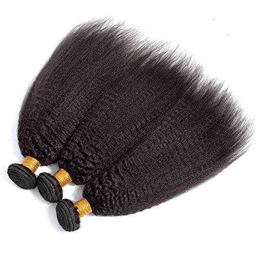 Kinky Straight Human Hair Bundles 100% Unprocessed Brazilian Remy Soft Yaki 3 Bundles Human Hair (22 24 26 Inch)