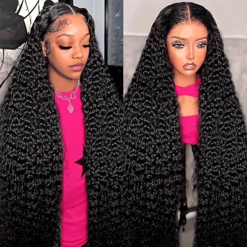 13x6 Deep Wave Lace Front Wigs Human Hair Curly Human Hair Wig for Women HD Deep Curly Lace Frontal Wigs Glueless Human Hair Pre Plucked with Baby Hair Natural Color (22 Inch-12A)