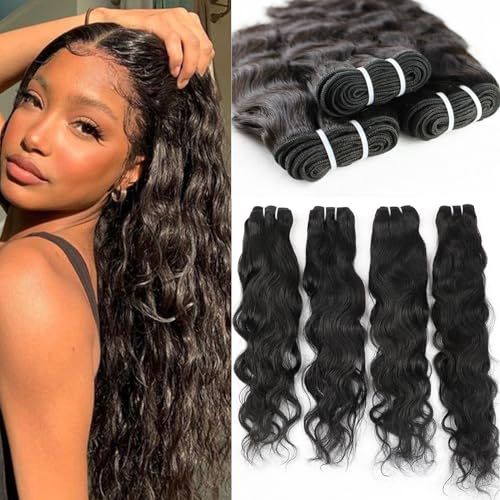 8A Human Hair Bundles 16 18 20 22 Inches Natural Wave 4 Bundles Human Hair 100% Unprocessed Brazilian Virgin Natural Wave Bundles Deals Human Hair Extensions