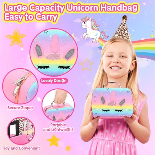 Kids Nail Polish with Press on Nails Set for Girls, Non-Toxic Nail Art Kit with Portable Dryer and Unicorn Case, Cute Stuff Gift Toys for Girls Age 8 -12