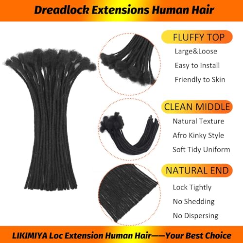 Loc Extensions Human Hair Dreadlock Extensions Human Hair Loc Extensions Dreads Extensions for Men Women Kids 0.4 cm 12 Inch 60 Strands Real Human Hair Locs 1B Natural Black Handmade Permanent Locs