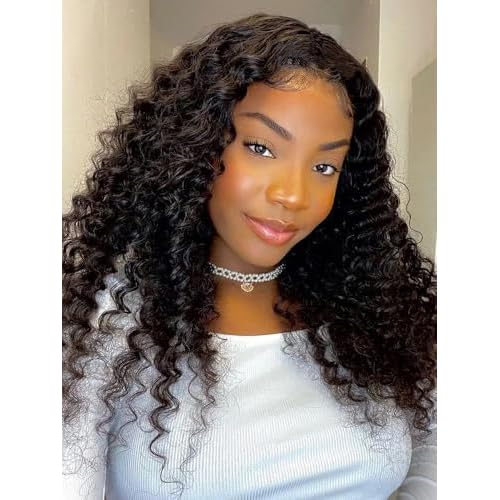 Half Wig Human Hair Deep Wave 3 In 1 Drawstring Seamless Filp Over Curly Half Wig 200% Density Wear and Go Glueless Half Wigs for Black Women Natural Color 20 Inch