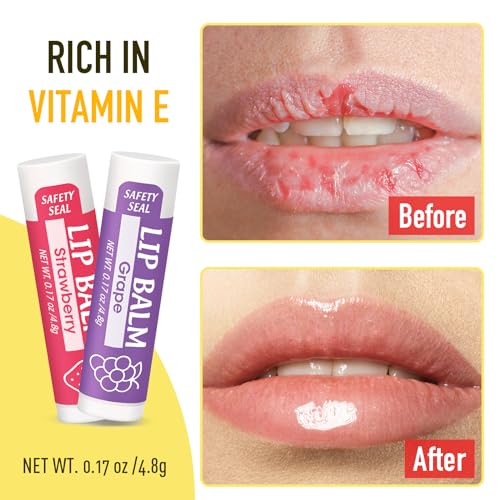 16 Pack Lip Balm, Natural Lip Balm Bulk with Vitamin E and Coconut Oil, Moisturizing Lip Balms for Dry Cracked Lips, Lip Balms for Stocking Stuffers - 8 Flavors