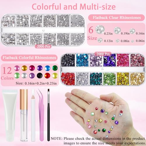 Face Gems Kit with Makeup Glue, Hair Gems Colorful Face Jewels Clear Face Rhinestones, Picker Pencil Tweezer and Brush for Face Eye Hair Body Makeup