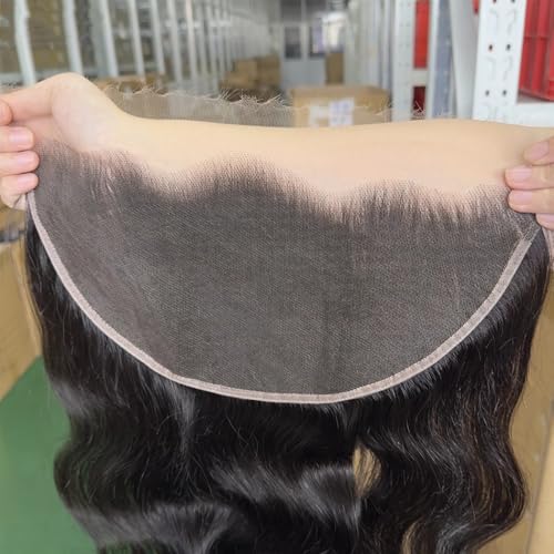 13x6 HD Lace Frontal Only, 0.10 mm Ultra-thin Invisible Lace Human Hair Frontal Pre Plucked Natural Hairline Natural Color (20 Inch)