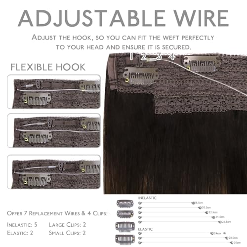 WENNALIFE Wire Hair Extensions (Increase 50% Lifespan) Real Human Hair 18 inch 125g Balayage Dark Brown to Chestnut Brown Remy Real Hair Extensions Invisible Wire Human Hair Fish Line