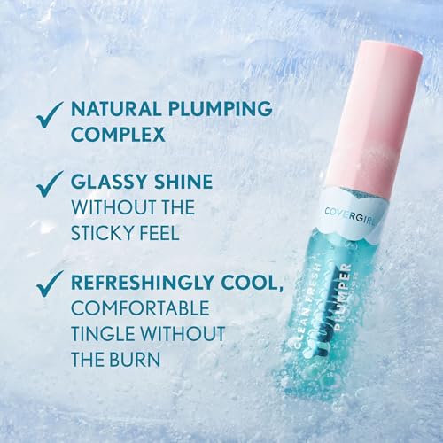 COVERGIRL Clean Fresh Yummy Plumper Lip Gloss, 800 Minter Is Coming, Plumper Gloss, Shiny, Vegan Formula, Easy to Apply, Minty Flavor, 0.33oz
