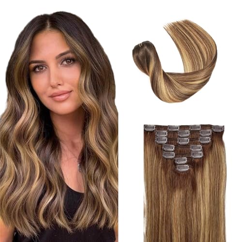 SIYUSI Clip in Hair Extensions Real Human Hair, 100% Brazilian Remy Human Hair Clip Ins, Invisible & Scalp-Friendly,Honey Blonde Ombre, 7Pcs 4.23oz,24 Inch