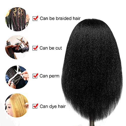 ISHOT Mannequin Head Human Hair-100% Real Human Hair,Hairdresser Training Head,Doll Head,Beauty School Hair Practice Head,Manikin Cosmetology Black