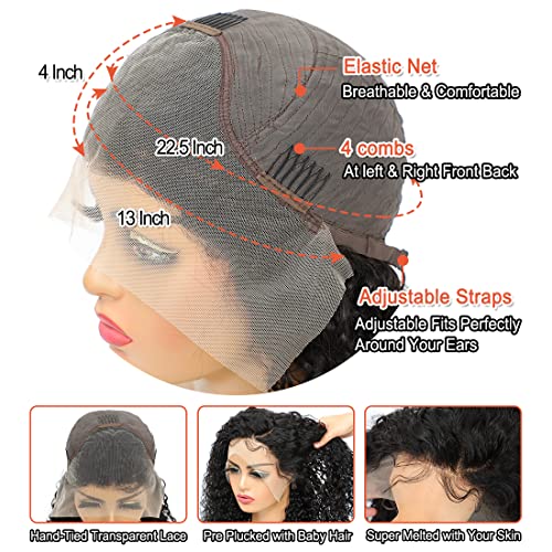 26 Inch Kinky Curly Lace Front Wig Human Hair 13x4 Wear and Go Glueless Wigs Human Hair Pre Plucked with Baby Hair HD Deep Jerry Curly Wave Lace Frontal Wigs 150% Density Full and Thick