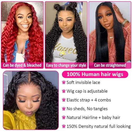 24 Inch 5x5 Lace Front?Wigs Human Hair Pre Plucked 150% Density Water Wave Glueless Lace Frontal?Wigs Human Hair for Women 5x5 Brazilian Virgin HD Lace Closure Human Hair Wigs with Baby Hair