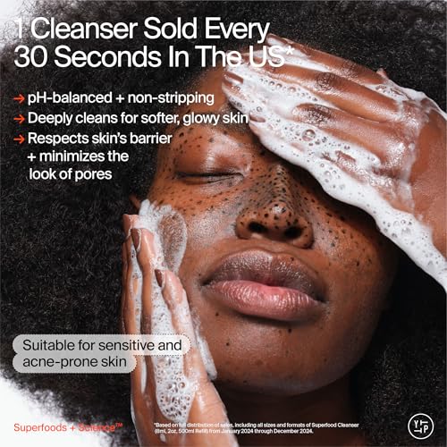 Youth To The People Superfood Facial Cleanser - Kale + Green Tea Daily Face Wash, Gentle Makeup Remover, with Soothing Antioxidants for Glowing Skin, pH Balance, Refillable