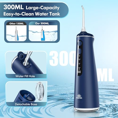 Water Flosser for Teeth, Cordless Oral Irrigator Portable Dental Cleaner Picks with 8 DIY Modes 7 Jets 300ml Tank Braces Flossers Rechargeable (Blue)