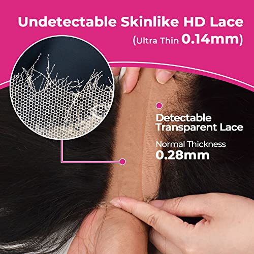 SKINLIKE 5x5 REAL HD Lace Closure Deep Wave Baby Hair Pre Plucked Swiss HD Lace Closures Only Ultra-thin Melted Virgin Human Hair Natural Black Serrated Edge 20 Inch