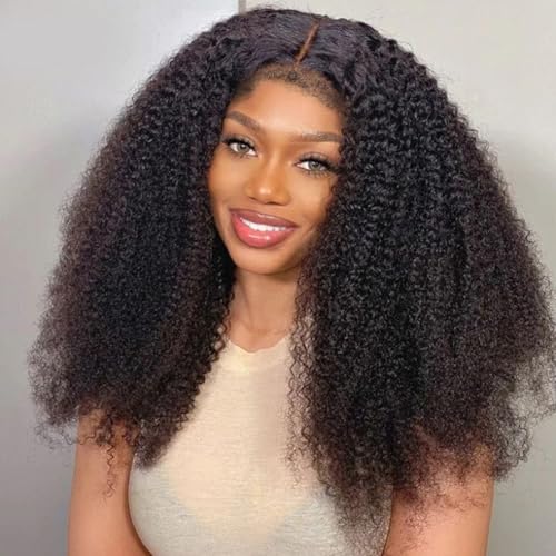 4C Edges 24 Inch Kinkycurly Wig Human Hair Lace Wigs Glueless Wigs Human Hair Pre Plucked Brazilian Afro Culry Wig Lace Closure Wigs for Black Women Virgin Hair