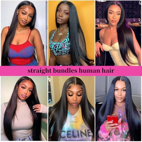 Straight Bundles Human Hair 20 22 24 Inch 300g/pack 12A Brazilian 3 Bundles for Women Double Weft Black Color