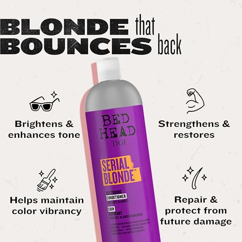 TIGI Bed Head Serial Blonde Restoring Shampoo & Conditioner Set for Damaged Blonde Hair, Hydrolyzed Keratin, 25.36 fl oz, 2 Pack