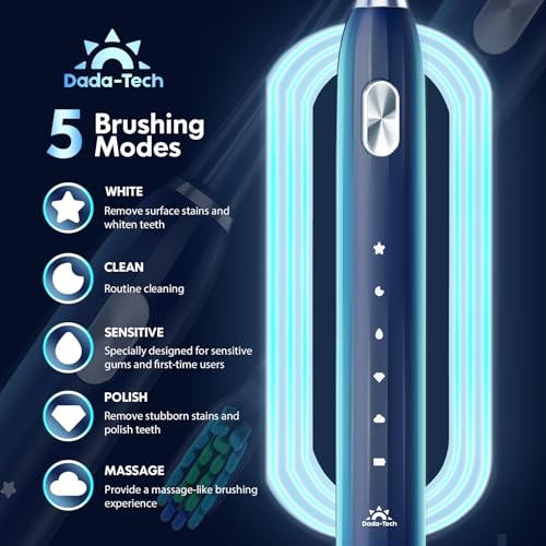 Electric Toothbrush for Adults Kids Electric Toothbrush Rechargeable Sonic Toothbrush Ultrasonic Toothbrush with Timer, 9 Brush Heads, 5 Cleaning Modes 4-Hour Charge Lasts 60 Days (Blue 8-12)