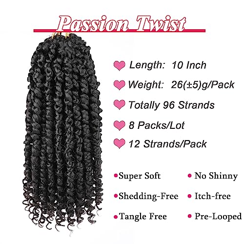 Leeven 10 Inch 8 Packs Pret wisted Passion Twist Crochet Hair Natural Black Pre-looped Short Bob Passion Twists Hair, Bohemian Passion Twist Crochet Braids Crochet Hair Extensions for Women