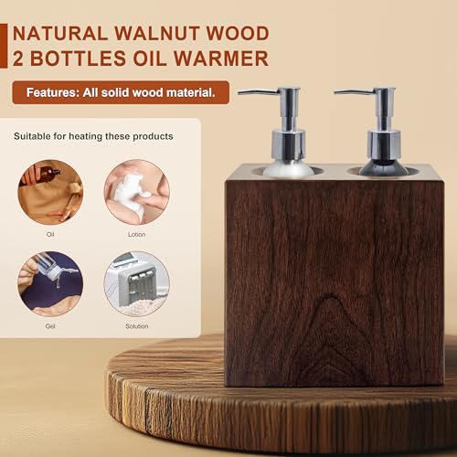 Elitzia Walnut Wood Massage Oil Warmer Independent Dual-Bottle Heating Control with 4 Massage Oil Pump Bottles Lotion Warmer Dispenser Heated 122-140¡ÆF Suitable for Salon Spa ETOH02