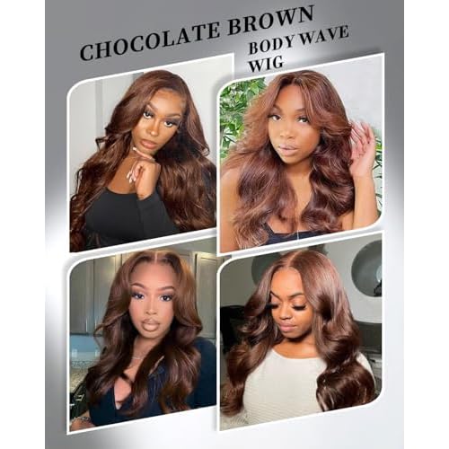 Chocalate Brown Lace Front Wigs Human Hair 13x4 HD Transparent Lace Frontal Wigs Body Wave Colored 4 Brown Wavy Wig Pre-Plucked Hairline 180% Density 26 inch